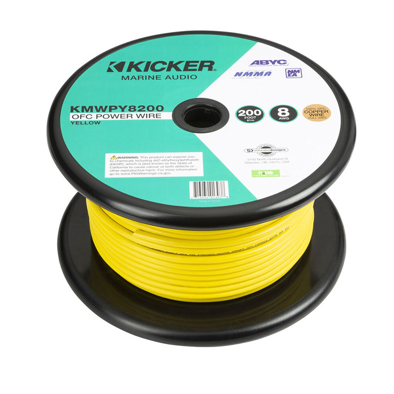Kicker KMWPY8200 Marine 8AWG Power Wire, 200Ft, Yellow