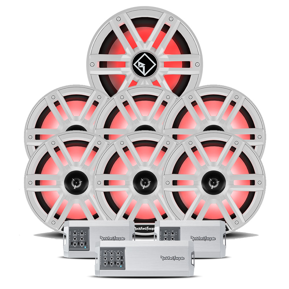 Rockford Fosgate M2-8H 8" Horn Tweeter 6 Speaker + Subwoofer Stereo Package
